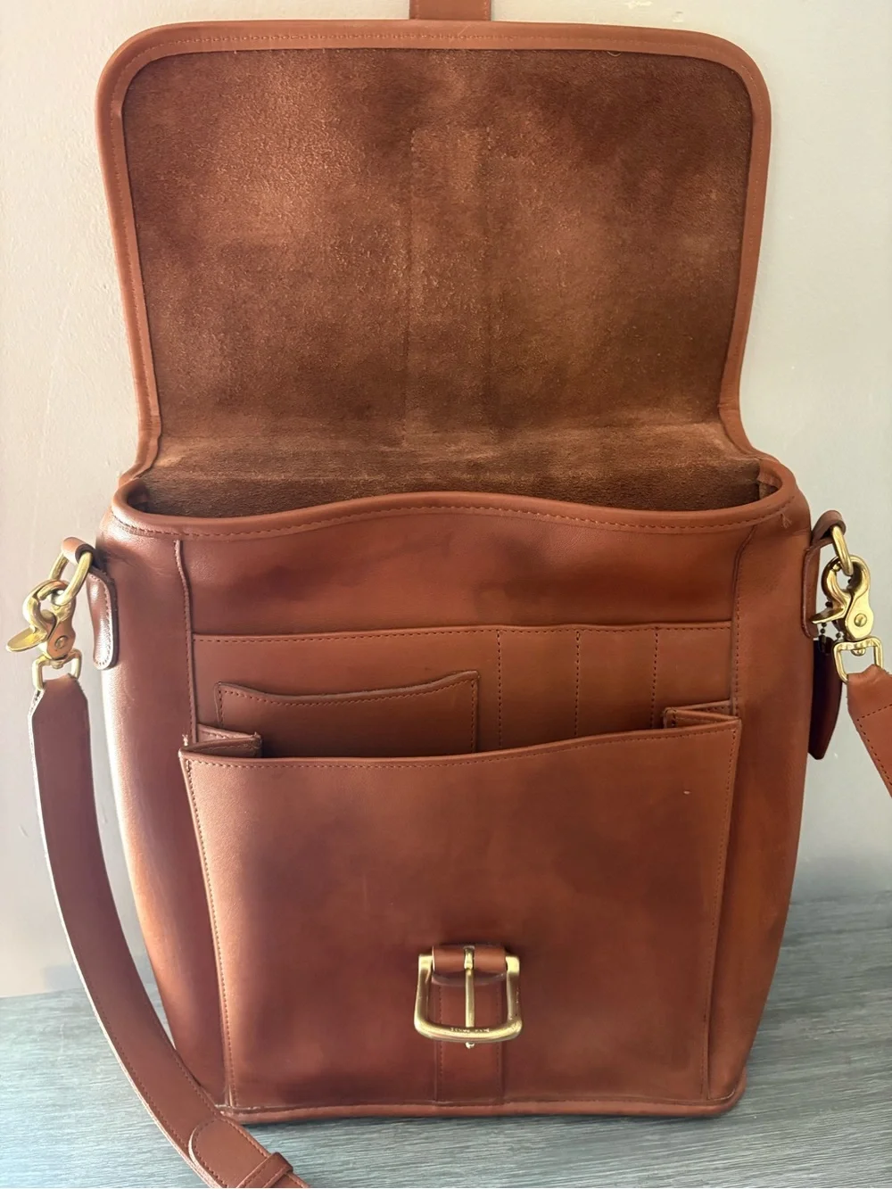 Coach Vintage Leather Emerson Laptop Bag with Brass Hardware